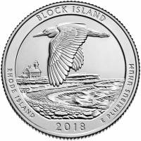(045s, Ag) Монета США 2018 год 25 центов "Заповедник Блок"  Серебро Ag 900  UNC
